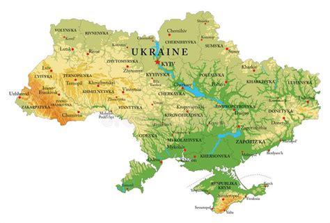 Kliknij dwukrotnie na mapę, aby powiększyć wybrany obszar mapy. Ukraina reliefowa mapa ilustracja wektor. Ilustracja ...