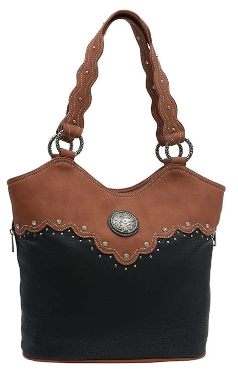 Wrangler® River Black And Sienna Brown Conceal And Carry Tote Western Purses Handmade Leather