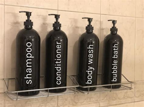 Buy the best and latest refillable shampoo bottles with pump on banggood.com offer the quality refillable shampoo english(uk). Black Shampoo Dispenser Bottles with Labels | Refillable ...