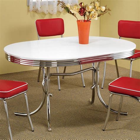 Retro Dining Room Set W Red Chairs Coaster Furniture Furniture Cart