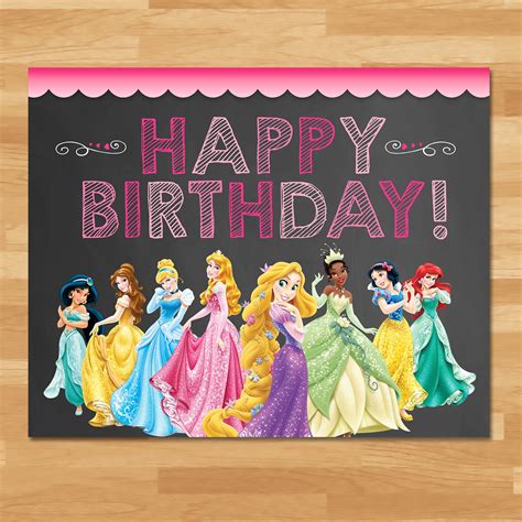 Disney Princess Happy Birthday Sign Chalkboard Princess Etsy Hong Kong