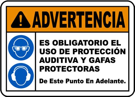 Spanish Warning Eye And Ear Protection Required Sign Save 10 W Discount