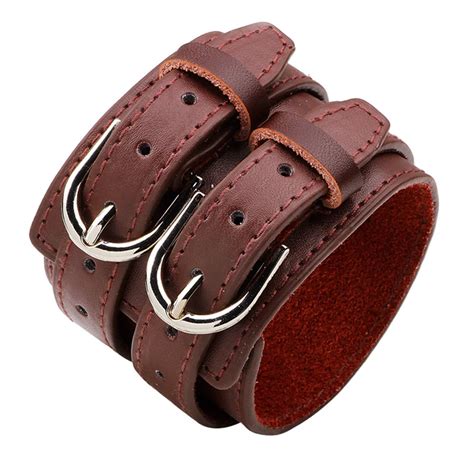 Fashion 3 Color Double Belt Leather Wrist Friendship Big Wide Bracelet