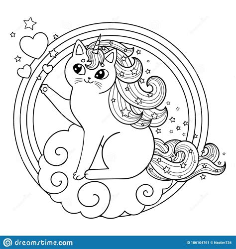 You can find here 4 free printable coloring pages of unicorn cats. Unicorn Cat On A Cloud In A Round Frame. Cute Kitten With ...