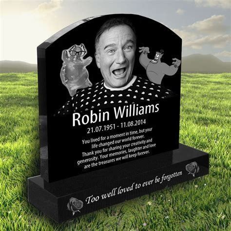 A Black And White Photo Of A Tombstone With An Image Of Robin Williams