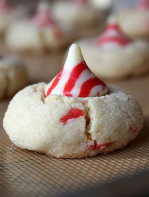 Christmas blossoms sugar cookies with hershey kiss. Candy Cane Kiss Cookies - Recipe Girl