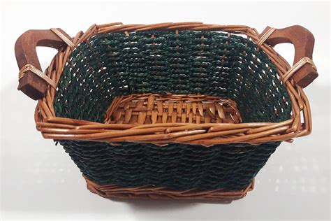 Brown And Green Woven Wicker Basket With Handles 8 Wicker Baskets