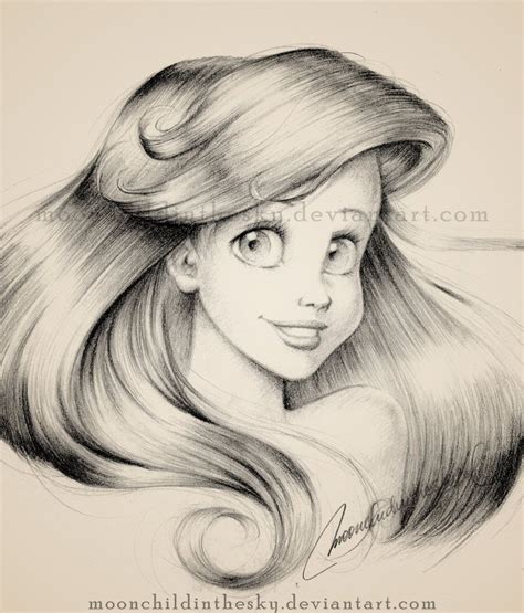 Ariel Portrait Bnw By Moonchildinthesky On Deviantart Disney Art