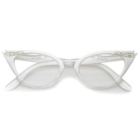 Womens Retro Rhinestone Embellished Clear Lens Cat Eye Glasses 51mm Clear Frame Womens