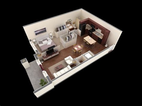 25个一居室户型装修3d布局效果图 设计之家