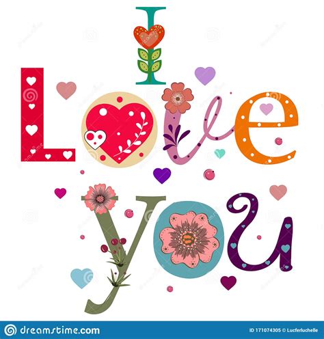I Love You Vector Text Decorated With Hearts And Flowers Illustration