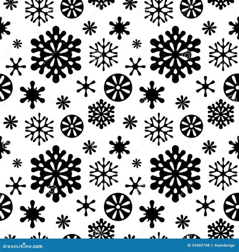 Snowflakes Black And White Seamless Pattern Stock Vector Illustration