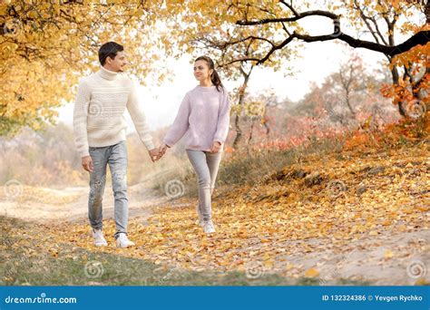 Couple In Love In The Autumn Leaves Stock Photo Image Of Outside