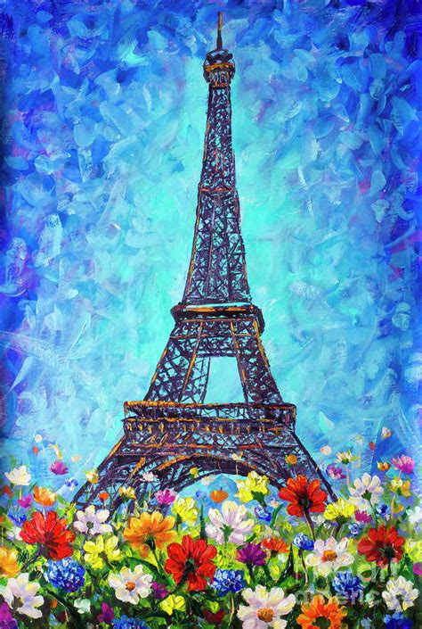 Spring Eiffel Tower Paris In Flowers Handmade Painting Original Art