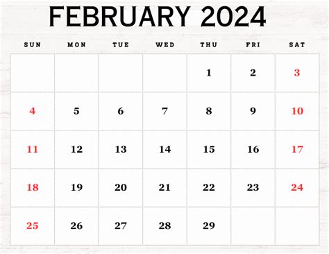 Blank February 2024 Calendar Printable Free Templates