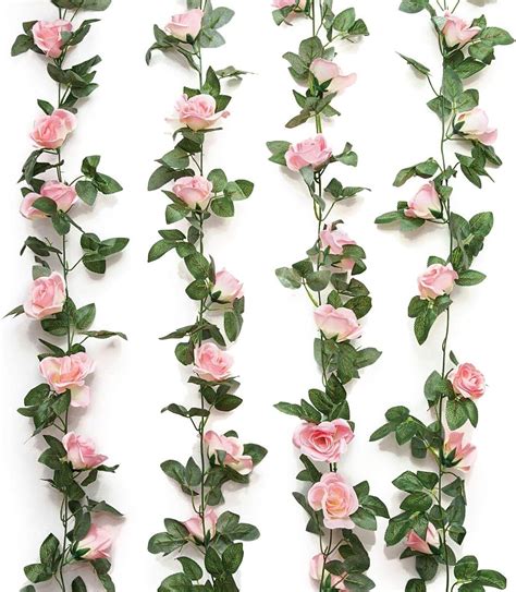 Yebazy 2pcs 16ft Fake Rose Vine Garland Artificial Flowers Plants For