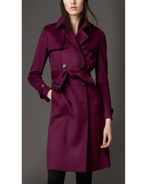 Burberry Long Double Cashmere Trench Coat In Purple Lyst
