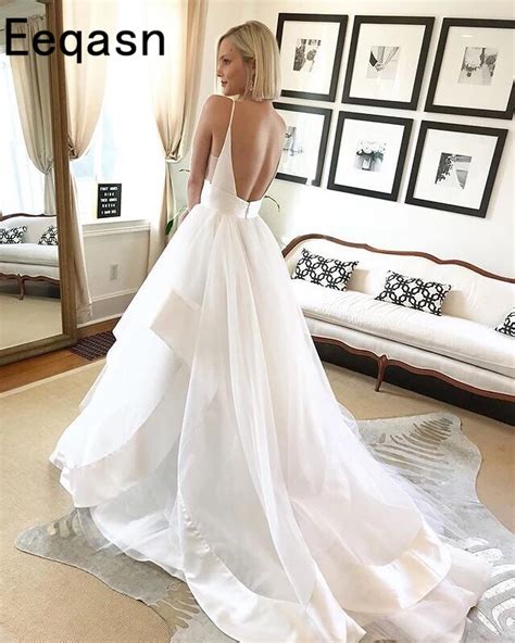 Sexy Backless Wedding Dresses 2018 Elegant Court Train V Neck A Line
