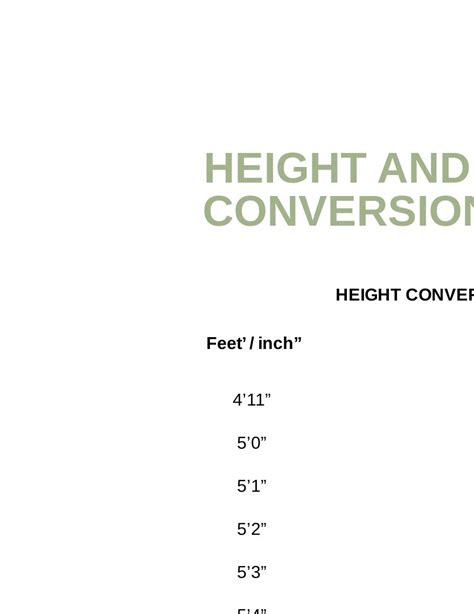 Height And Weight Metric Conversion Chart Pdf