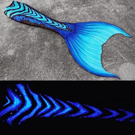 Blue Stripey Glow In The Dark Silicone Mermaid Tail Fin Fun Mermaid