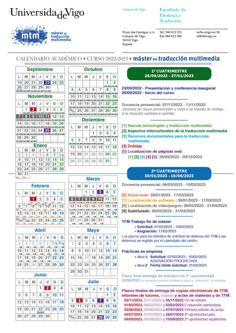 Calendario Académico Mtm 2022 23 Mtm Máster Oficial De Traducción
