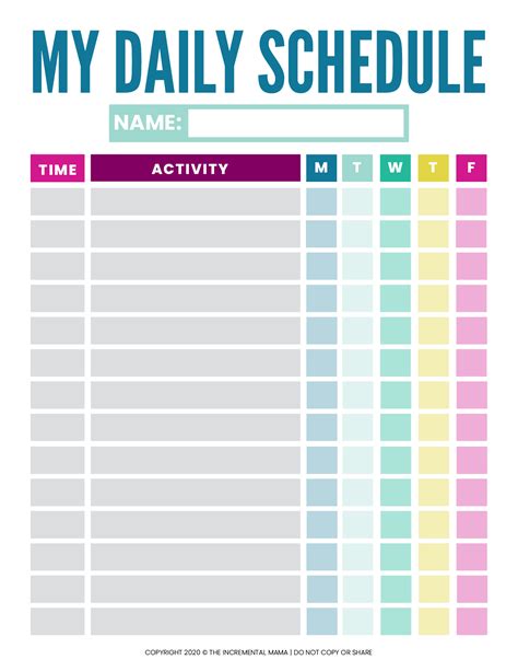 Free Printable Kids Daily Schedule Template Daily Schedule Kids