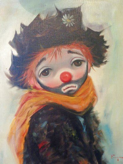 Ozz Franca 1960s Print Big Eyes Clown Boy Original Frame Very Nice