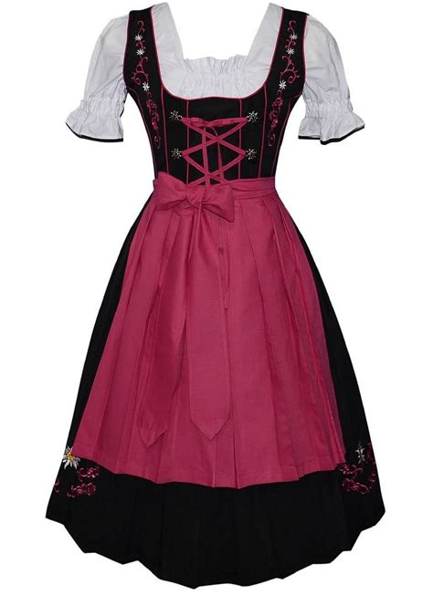 Edelweiss Creek 3 Piece Long German Oktoberfest Dirndl Dresses For Women Black And Pink