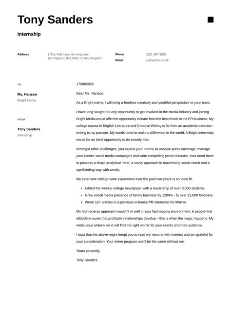 Internship Cover Letter Example And Writing Guide ·