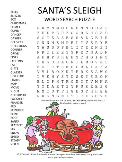 Santas Sleigh Word Search Puzzle Puzzles To Play