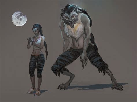 A Woman Standing Next To A Giant Creature In Front Of A Full Moon With