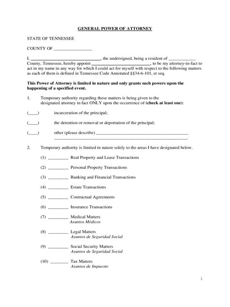 tennessee power  attorney form  templates