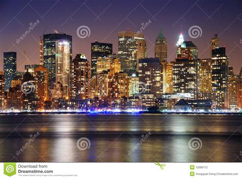 Manhattan Skyline At Night New York City Stock