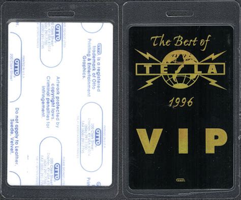 Tesla Laminated Backstage Pass From The Best Of Tesla Tour