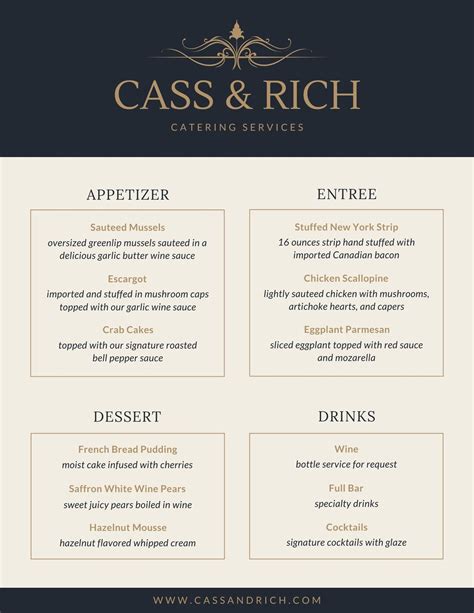Free Printable And Customizable Catering Menu Templates Canva