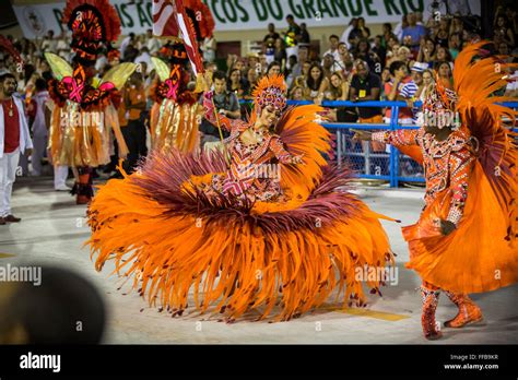 Samba Dancers Parade In The Sambadrome During The Rio Carnival February
