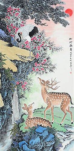 Chinese Deer Painting Szm41197002 69cm X 138cm27〃 X 54〃
