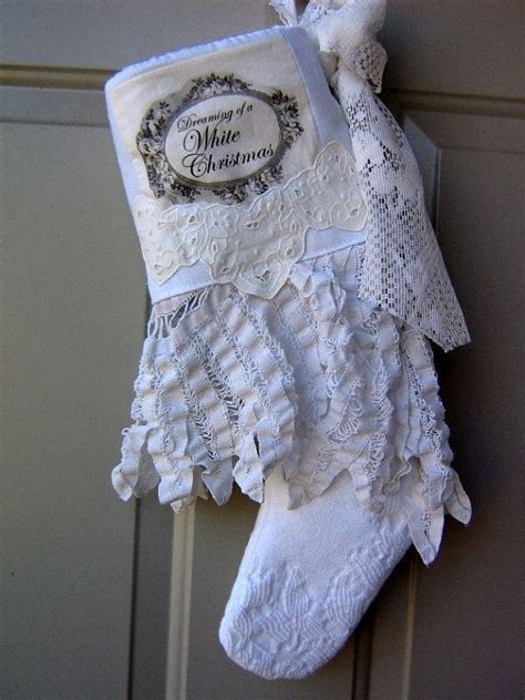 Lace Christmas Stockings White Vintage Lace Christmas Stocking Matelasse Shabby Fully Lined