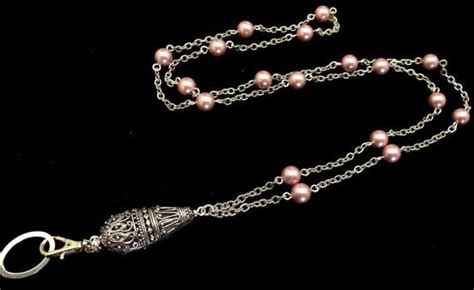 Lanyard With Pink Pearls And Filigree Teardrop Etsy