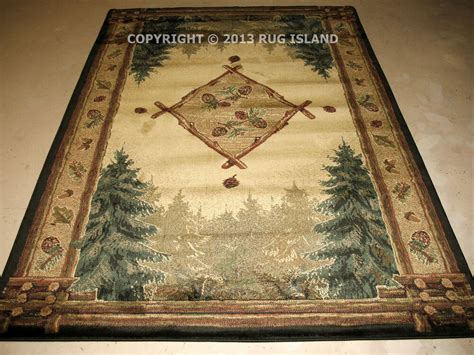 Lodge Log Cabin Pine Pinecone Forest Rustic Green Area Rug ...
