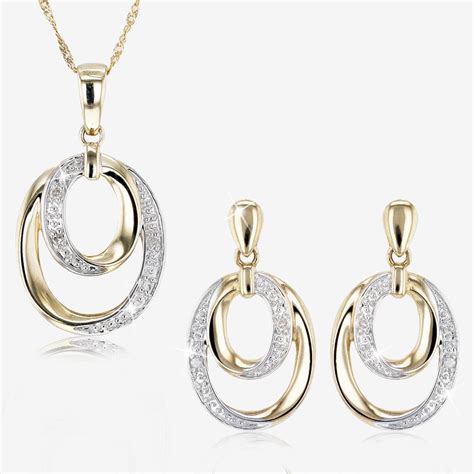 9ct Gold Diamond Necklace And Earrings Set Warren James