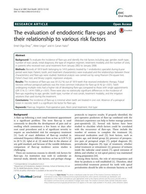 Pdf The Evaluation Of Endodontic Flare Ups And Their Relationship To