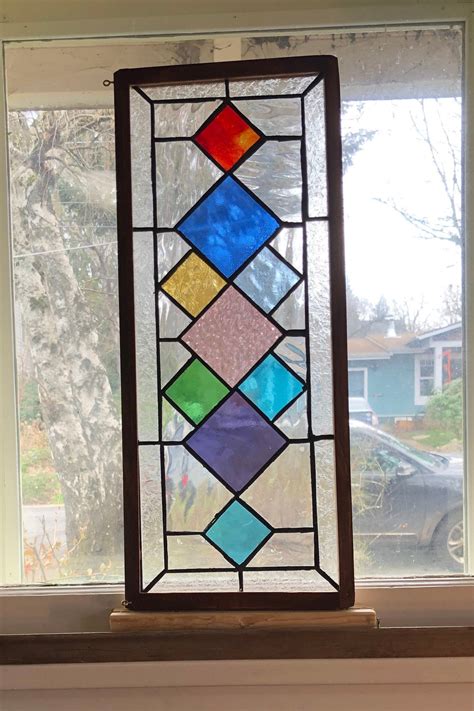 Stained Glass Window Hanging With Hardwood Frame Etsy