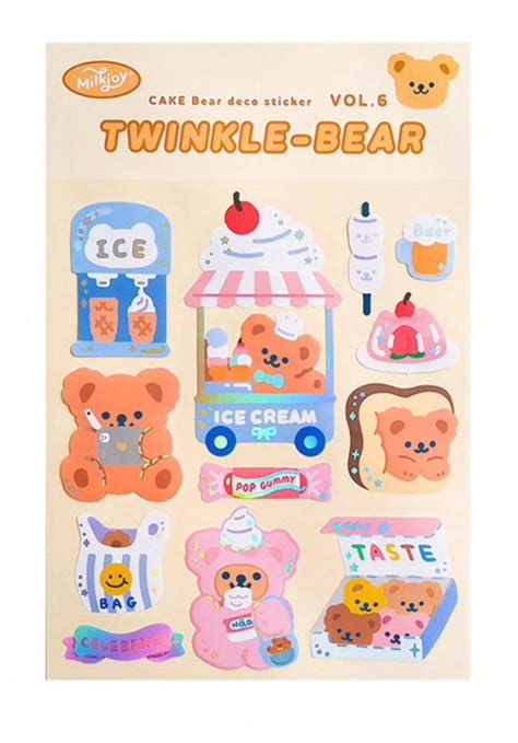 Bear Stickers Cute Bear Stickers Star Stickers Kawaii Sticker Sheet