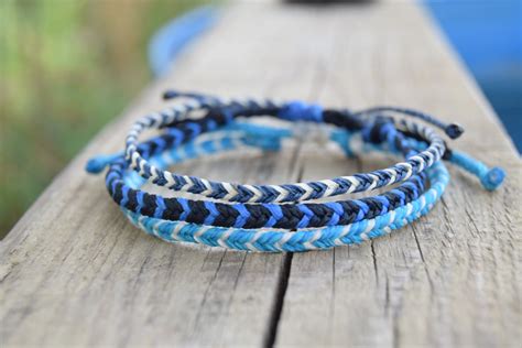 Blue Waxed String Bracelets Mens Friendship Bracelets Men Blue Etsy