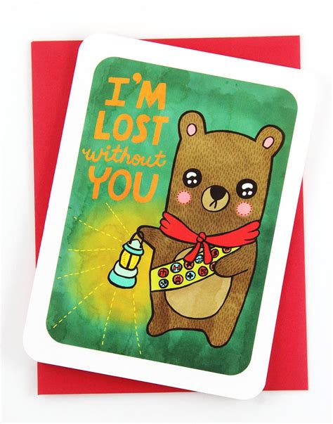 Lost Without You Bear Valentines Day Card Funny Love Card Etsy