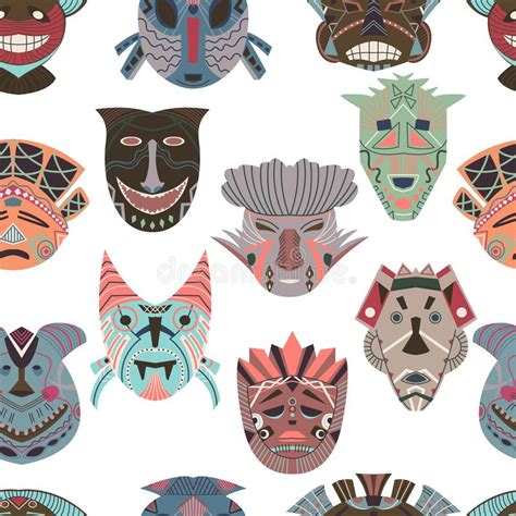 Seamless Pattern With Tribal Masks African Ethnic Background With