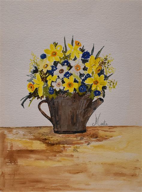 Vintage Yellow Daisys Art Painting Of Still Life Art Pitcher Etsy