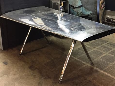 One of a kind coffee table jet fighter engine aviation furniture aviator. Vampire Wing Desk by PROPELLART | Handkrafted