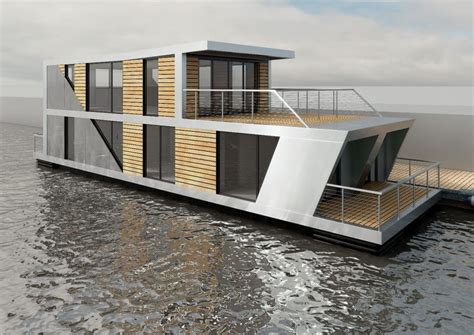 A House Boat Floating On Top Of The Water